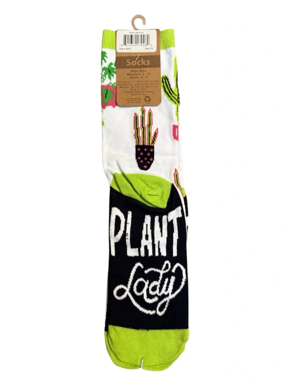 Lazy One White Crew Socks with Lime Green Plant Pots